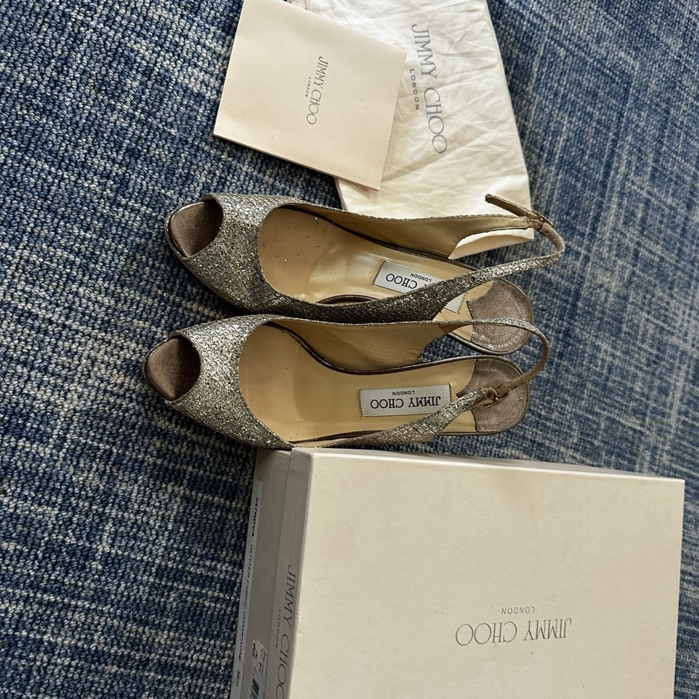 Jimmy Choo Glittering Silver Slingback Heels